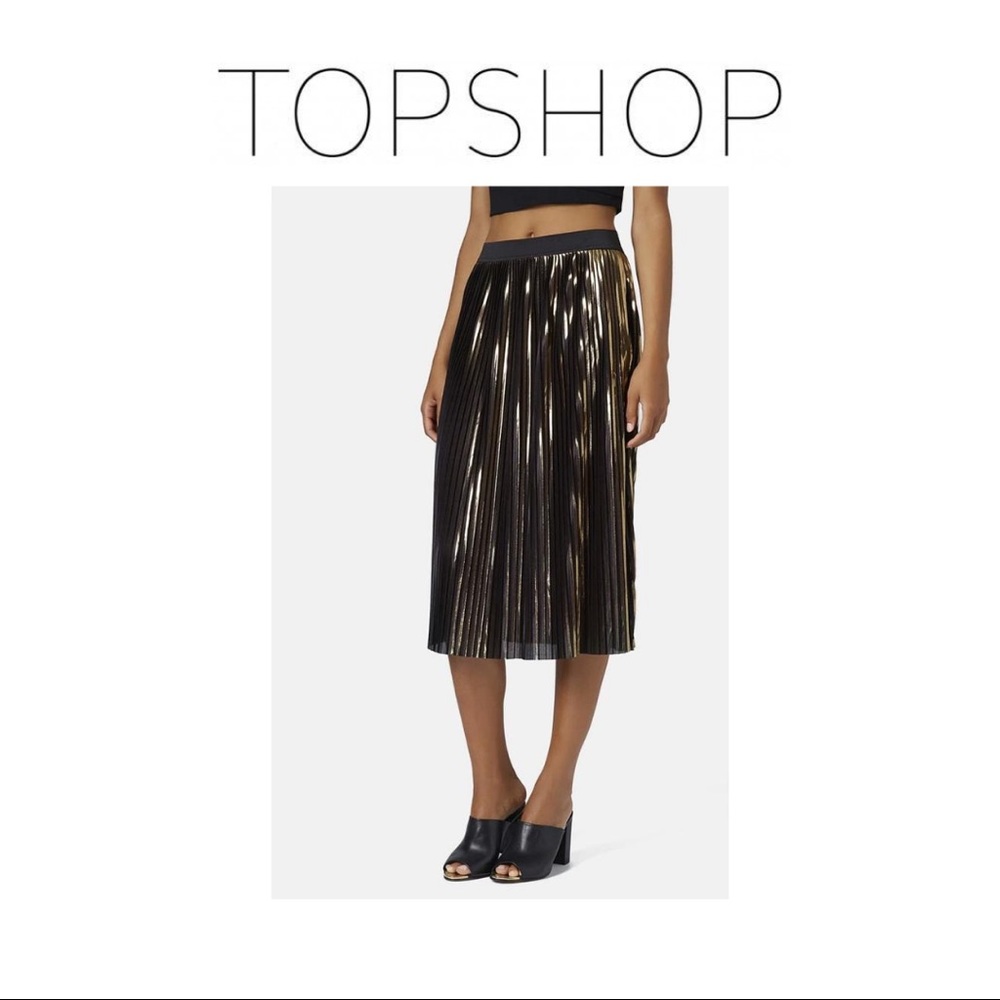 Topshop | Gold Foil Midi Skirt